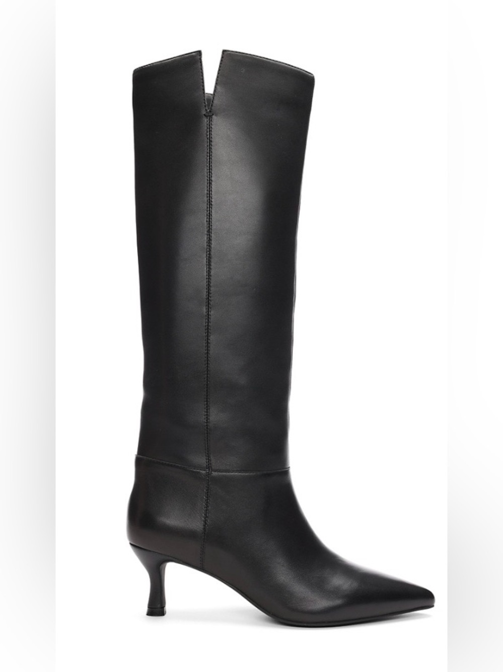 SANCTUARY Phoenix Kitten Helled Black Pointed-Toe Knee-High Leather Boots. NWOT